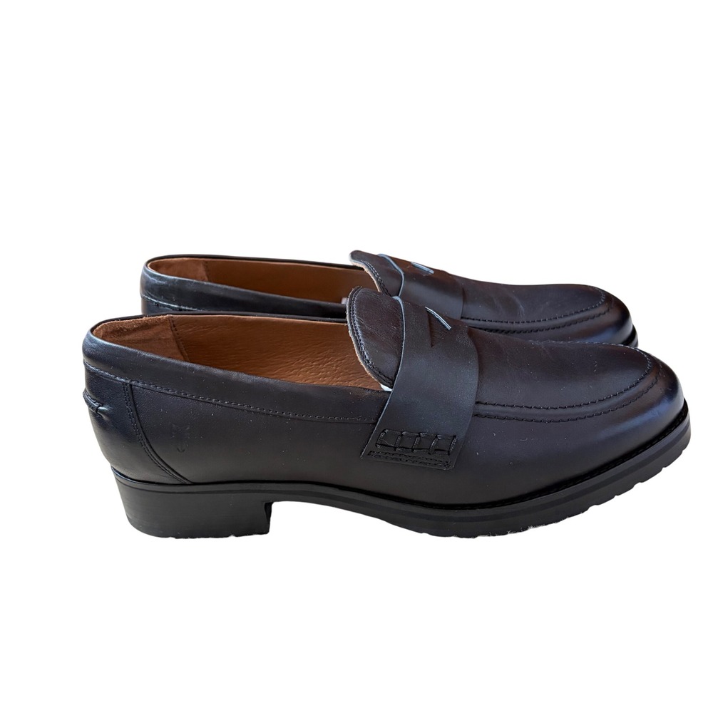 Frye Black Leather Penny Loafers
